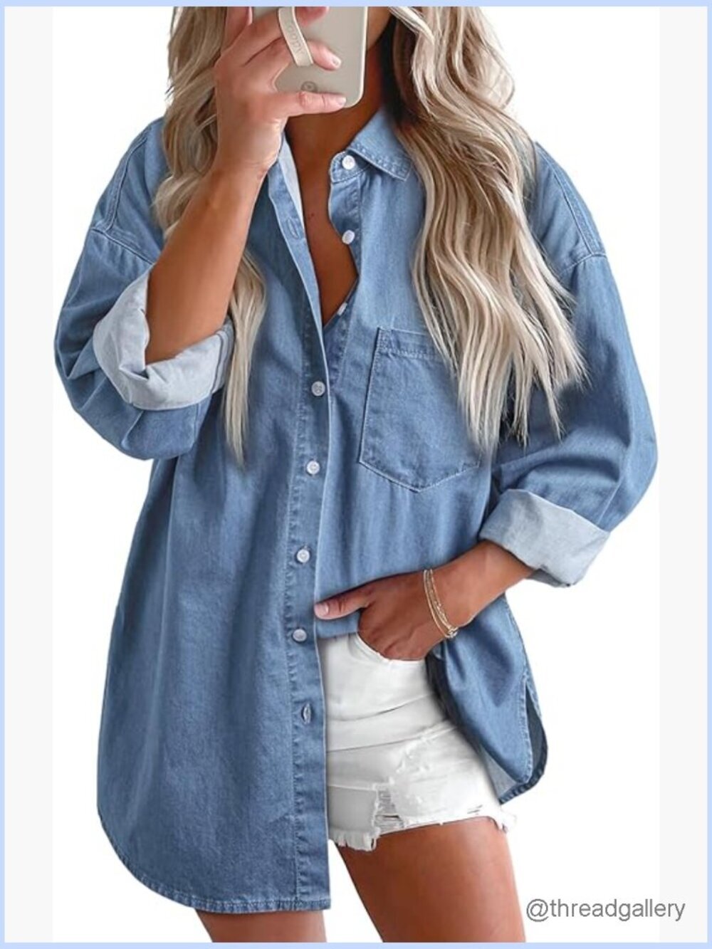 Button Down Denim Shirt Blouse V Neck Casual Tops